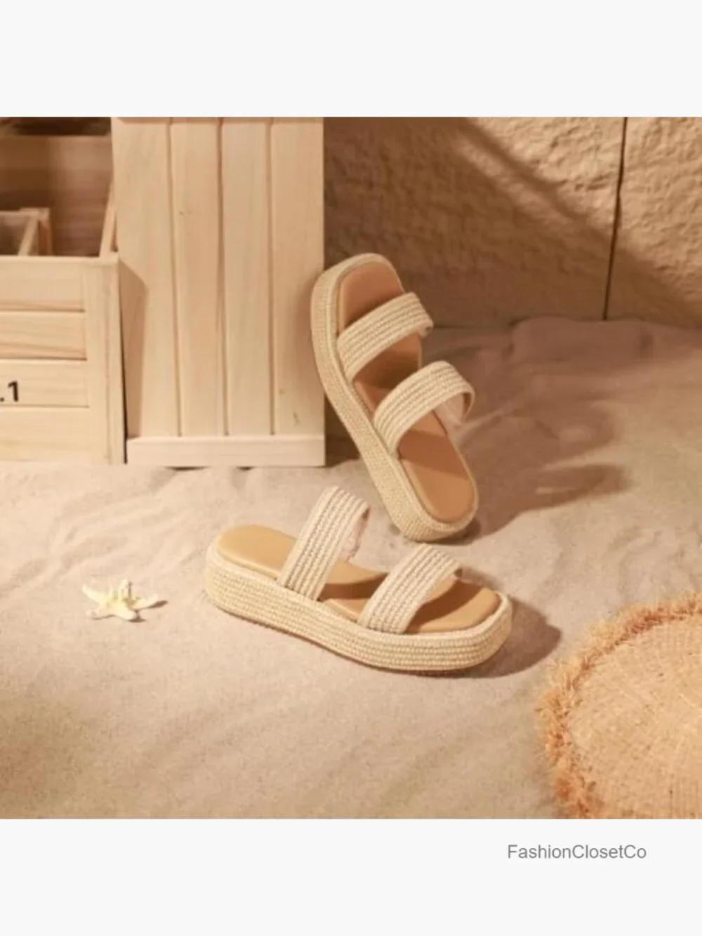 Platform Wedge Espadrille Sandals Raffia Casual Summer Shoes